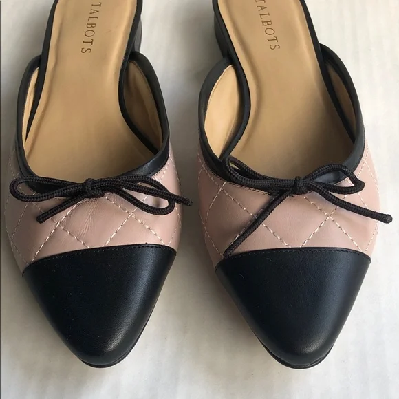 TALBOTS Edison Quilted Black Leather Cap toe Mule Flats size 9.5 - Picture 2 of 7